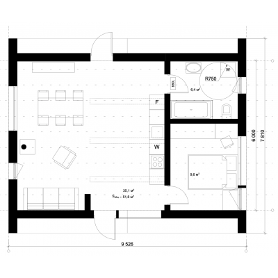 Modularna hiša 2-sobno - načrt ogled