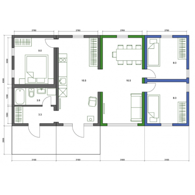 Nyt hus 5-værelse-gulvtæppe plan