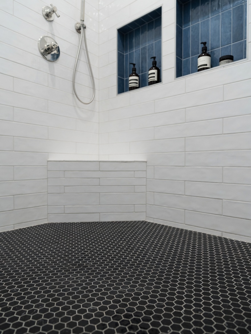 Obklad — podlaha sprchy · 185 × 160 cm.