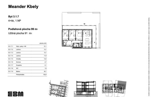 Prodej bytu 4+kk, 91 m² – Praha, Kbely, ulice K Vinoři