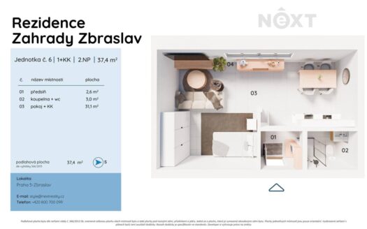 Prodej bytu 1+kk, 37 m² – Praha, Zbraslav, ulice Elišky Přemyslovny