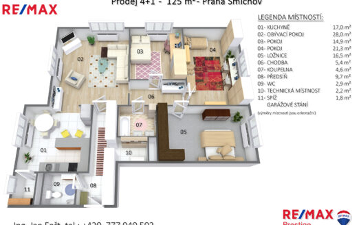 Prodej bytu 4+1, 124 m² – Praha, Smíchov, ulice Na Hřebenkách
