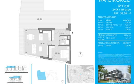 Prodej bytu 2+kk, 58 m² – Praha, Modřany, ulice Na Cikorce