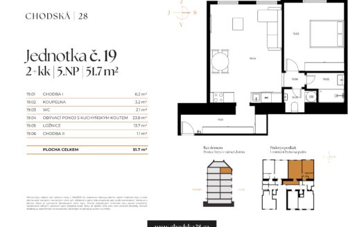 Prodej bytu 2+kk, 54 m² – Praha, Vinohrady, ulice Chodská