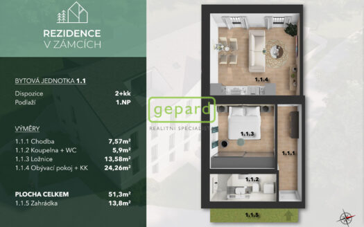 Prodej bytu 2+kk, 51 m² – Praha, Bohnice, ulice V Zámcích