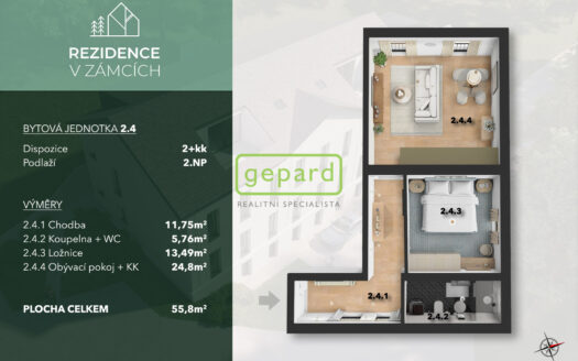 Prodej bytu 2+kk, 56 m² – Praha, Bohnice, ulice V Zámcích