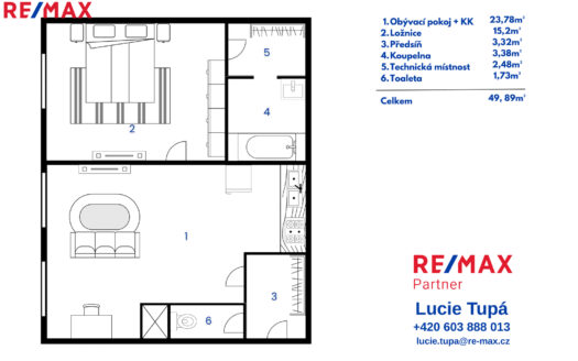 Pronájem bytu 2+kk, 50 m² – Praha, Bubeneč, ulice Šmeralova