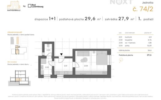 Prodej bytu 1+1, 27 m² – Praha, Sedlec, ulice Suchdolská