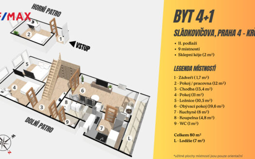 Prodej bytu 4+1, 80 m² – Praha, Krč, ulice Sládkovičova